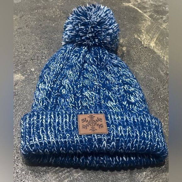 GERTEX BLUE & WHITE KNIT BEANIE MARLED TWEED POM POM WINTER HAT ONE SIZE - Picture 3 of 10